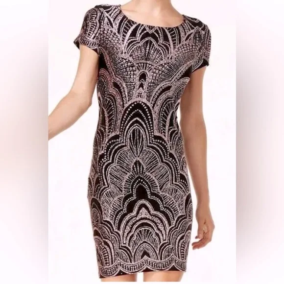 black and rose gold cocktail dress Long Illusion Prom Dress with Metallic Accents main image 0